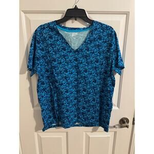 Lands' End New Womens Cotton Short Sleeve V Neck T Shirt Size L Blue Floral
